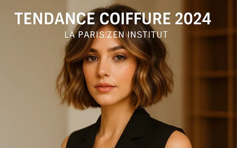 Tendance coiffure 2024 – Coupe bob wavy avec reflets lumineux, mise en avant par La Paris’zen Institut.