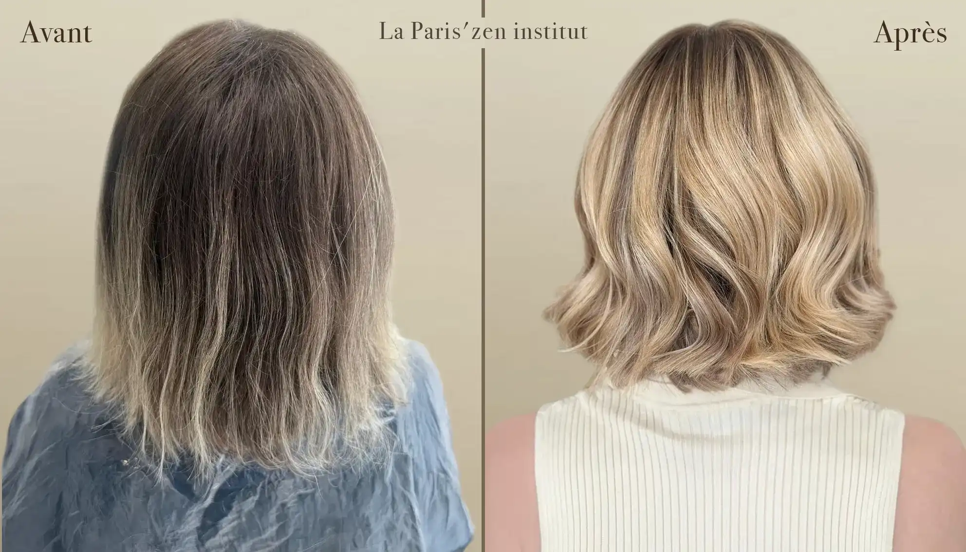 ombré hair blond avant après réalisé par coiffeur professionnel à Paris effet dégradé naturel cheveux lumineux