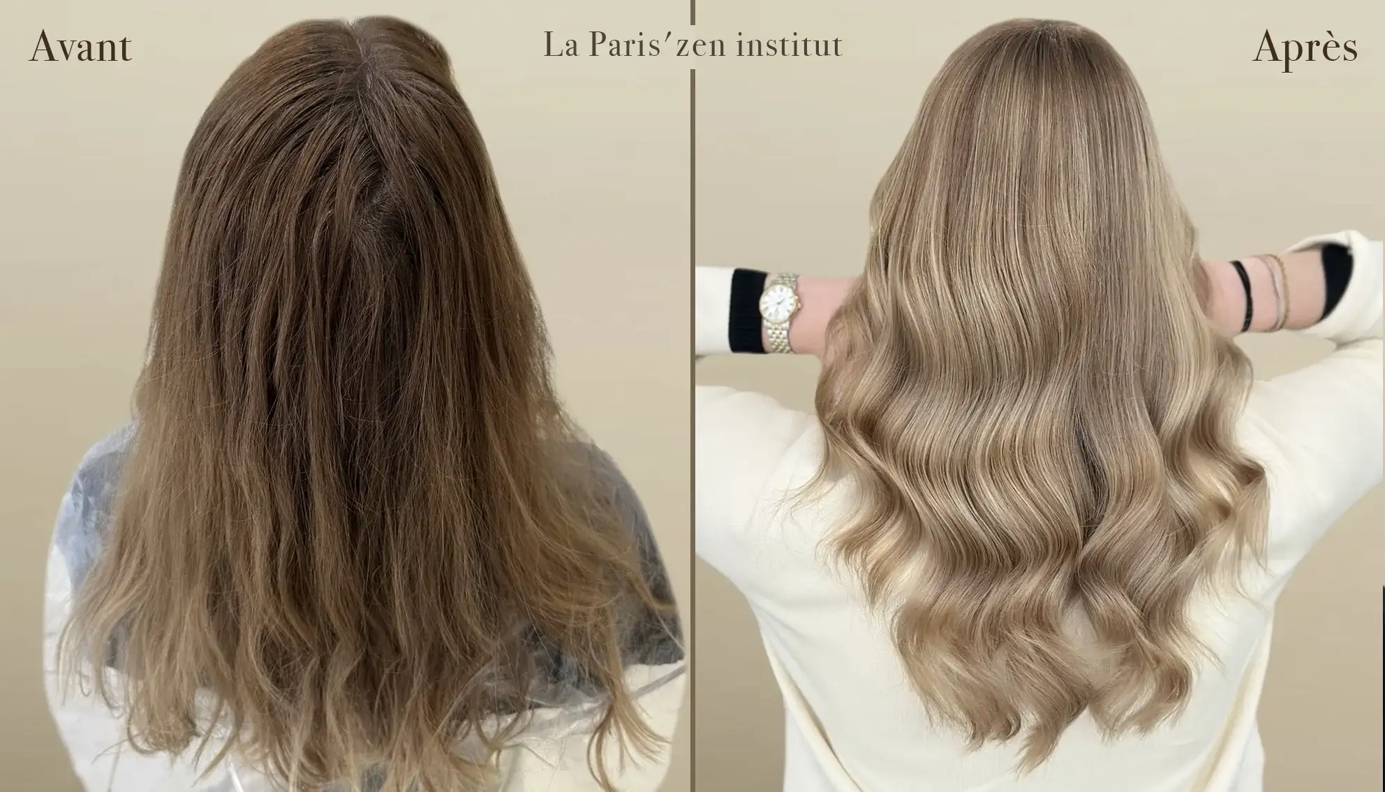 transformation ombre hair blond avant après à Paris réalisée par coiffeur professionnel effet lumineux naturel